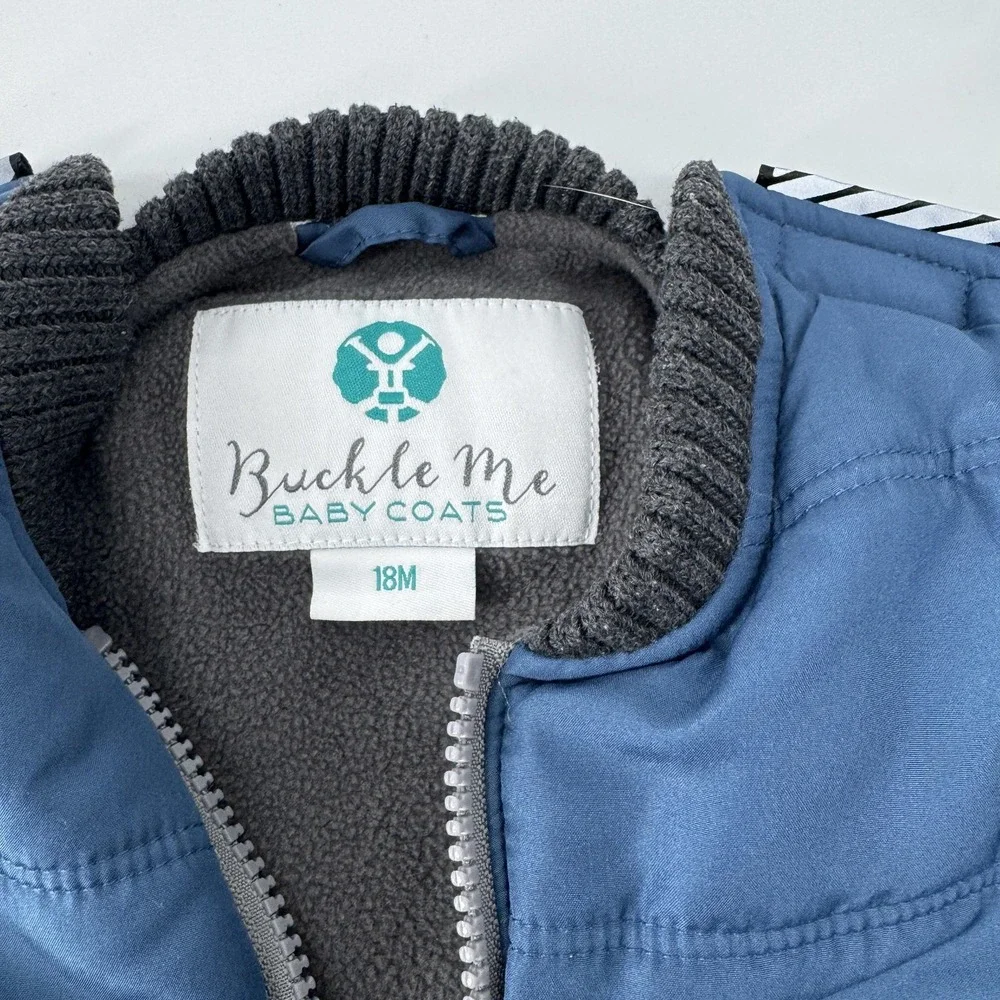 Buckle Me Baby Coats Car Seat Safe Puffer Jacket Navy Blue Fleece Lined 18M - Picture 2 of 7